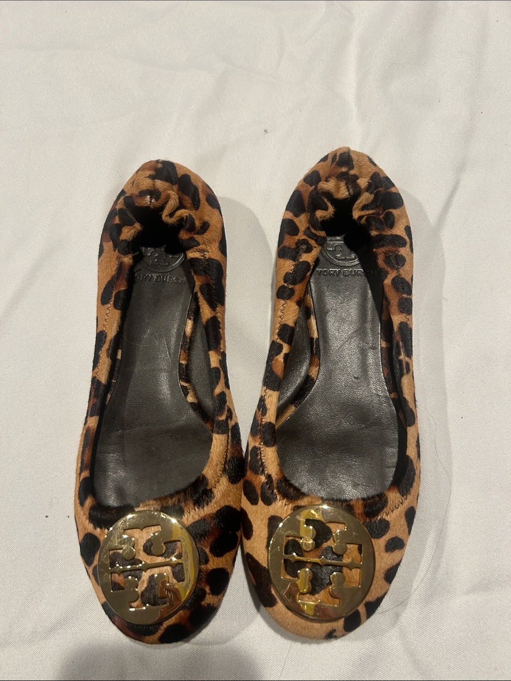 Tory Burch Leopard-Print Reva Flats with Gold Logo